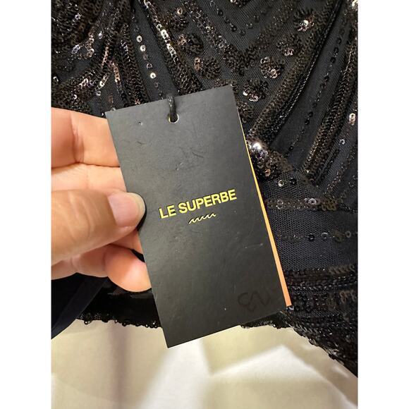 Le Superbe Supremes Cami Tank Size Small NWT Black Deco Sequins Lace Dressy - Picture 7 of 11